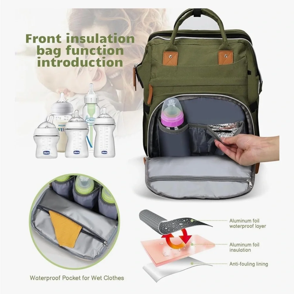 Multifunctional Green Diaper Bag Backpack